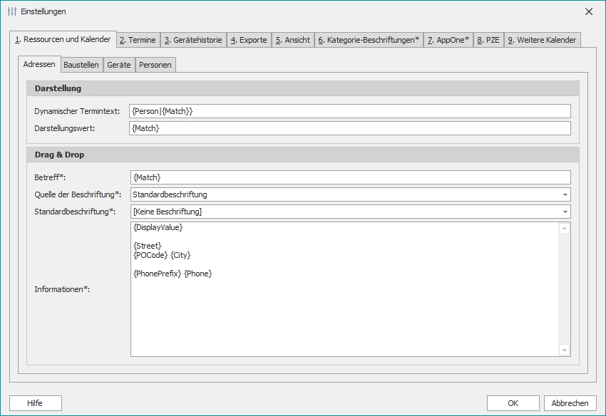 Einstellungen der Ressourcendisposition Einstellungen der Ressourcendisposition