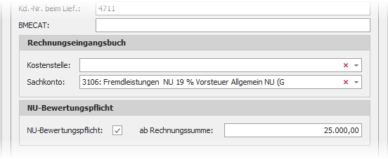 Detail "3. Lieferantendaten" mit Gruppe "Rechnungseingangsbuch"