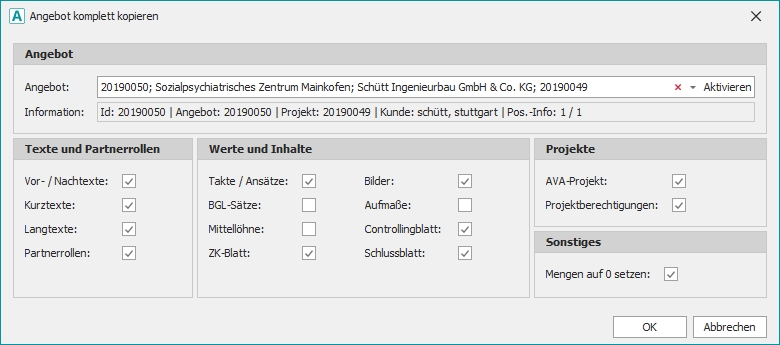 Dialog "Angebot komplett kopieren"