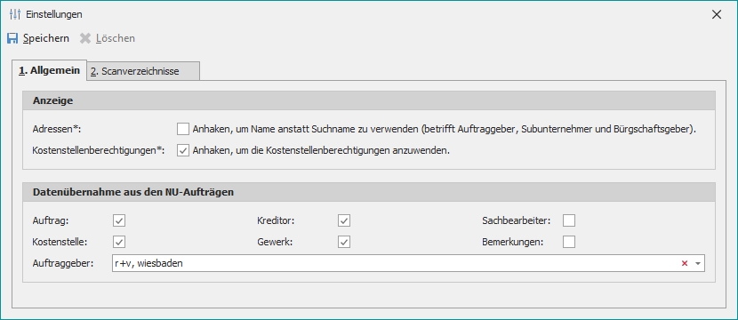 Einstellungen "Bürgschaftsverwaltung" Einstellungen "Bürgschaftsverwaltung"