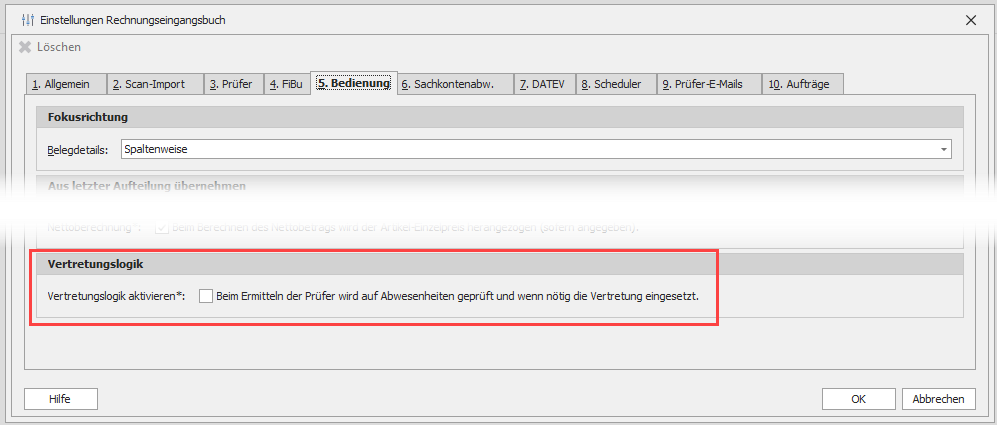 Option "Vertretungslogik" in den Einstellungen