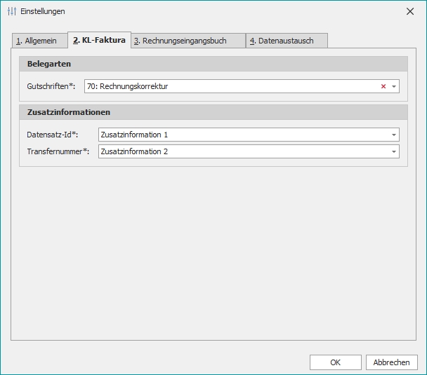 Einstellungen zu DATEV mit Gruppe "Zusatzinformationen"