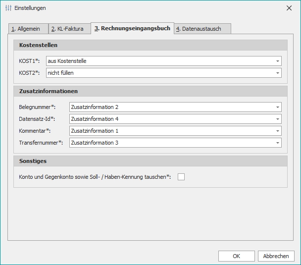 Einstellungen zu DATEV mit Gruppe "Zusatzinformationen"