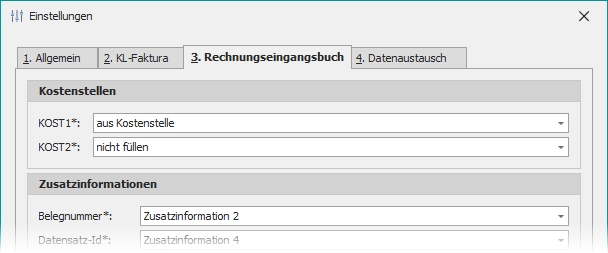 Einstellungen zu DATEV mit Gruppe "Kostenstellen"