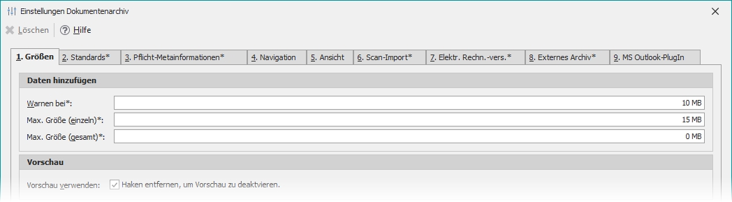 Einstellungen mit Gruppe "Daten hinzufügen"