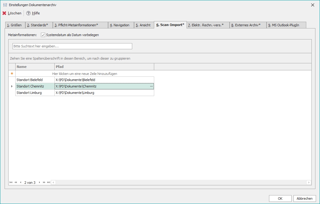 Einstellungen "Scan-Import"