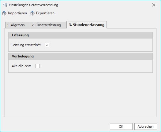Einstellungen mit Gruppe "Erfassung"