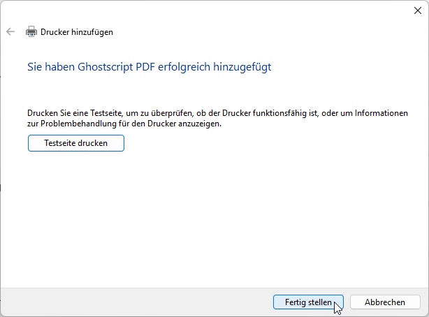 Ghostscript-Drucker-Installation-Erfolg