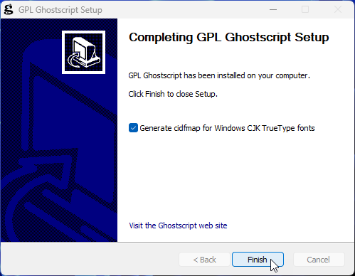 Ghostscript-Installation-Erfolg