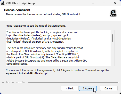 Ghostscript-Installation-Lizenzvereinbarung