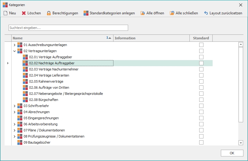 Hauptfenster "Kategorien"