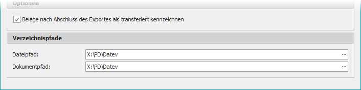 Dialog "Rechnungen aus KL-Faktura exportieren" mit Gruppe "Verzeichnispfade"