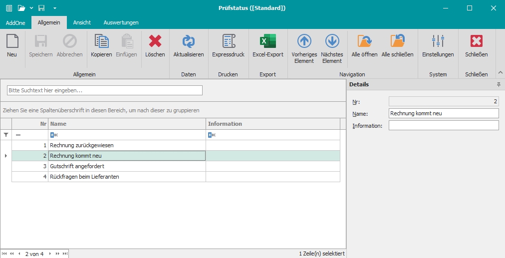 Hauptfenster "Prüfstatus"