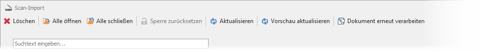 Multifunktionsleiste des Dialogs "Scan-Import"