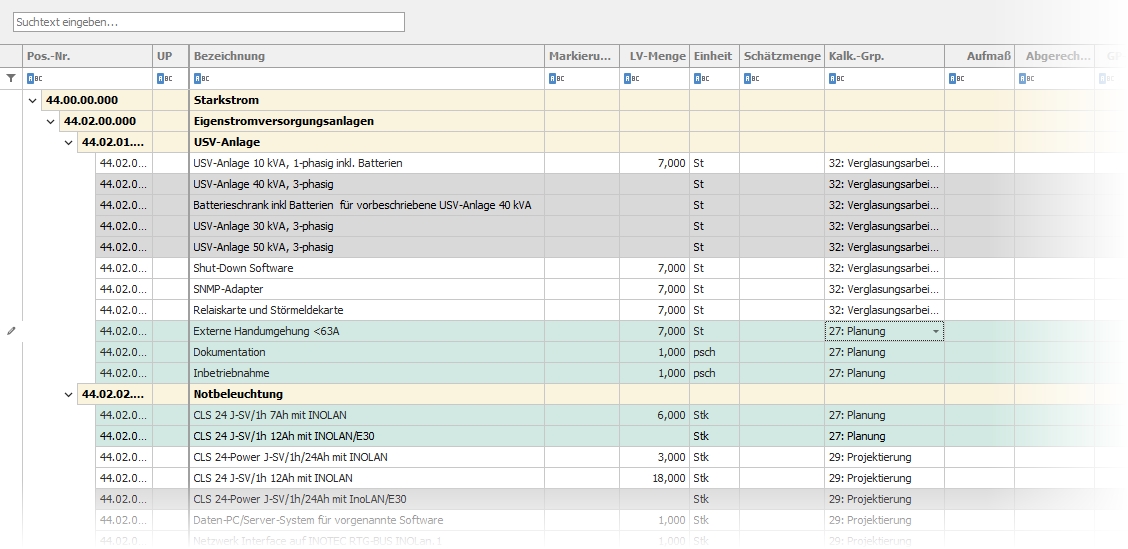 Abrechnungseditor mit Gruppenzuweisung