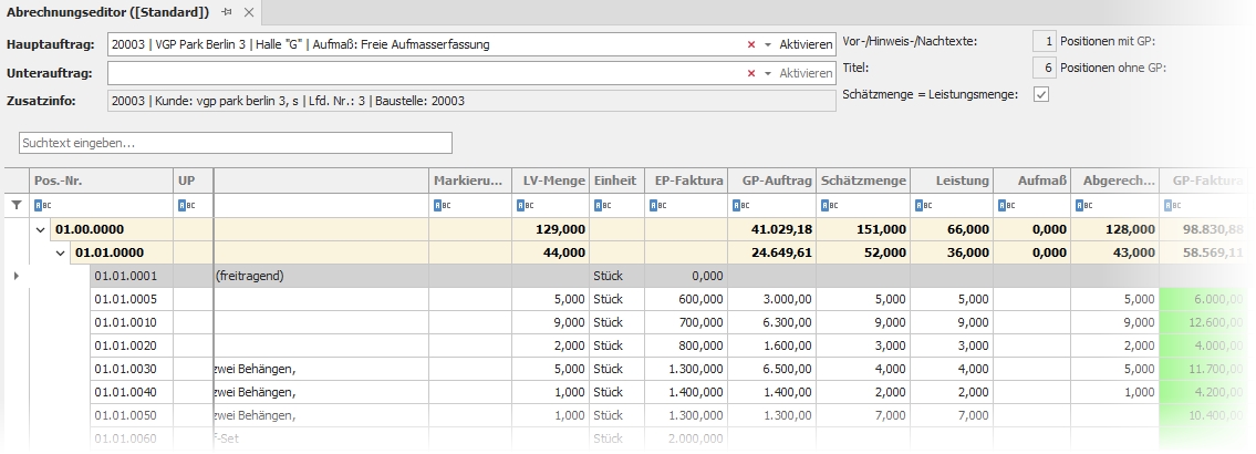 Abrechnungseditor mit Leistungsmenge Abrechnungseditor mit Leistungsmenge
