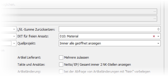 Einstellung &nbsp;"EKT für freien Ansatz"
