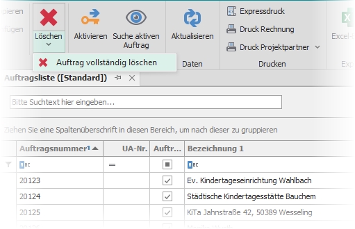 Aufträge vollständig löschen