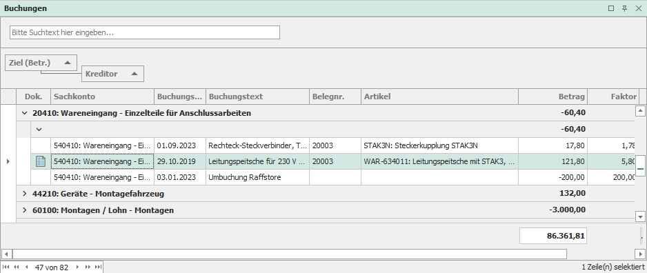 Buchungen der Kosten- / Leistungsanalyse mit Artikel Buchungen der Kosten- / Leistungsanalyse mit Artikel
