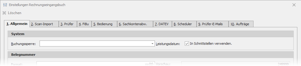 Einstellungen des Rechnungseingangsbuches