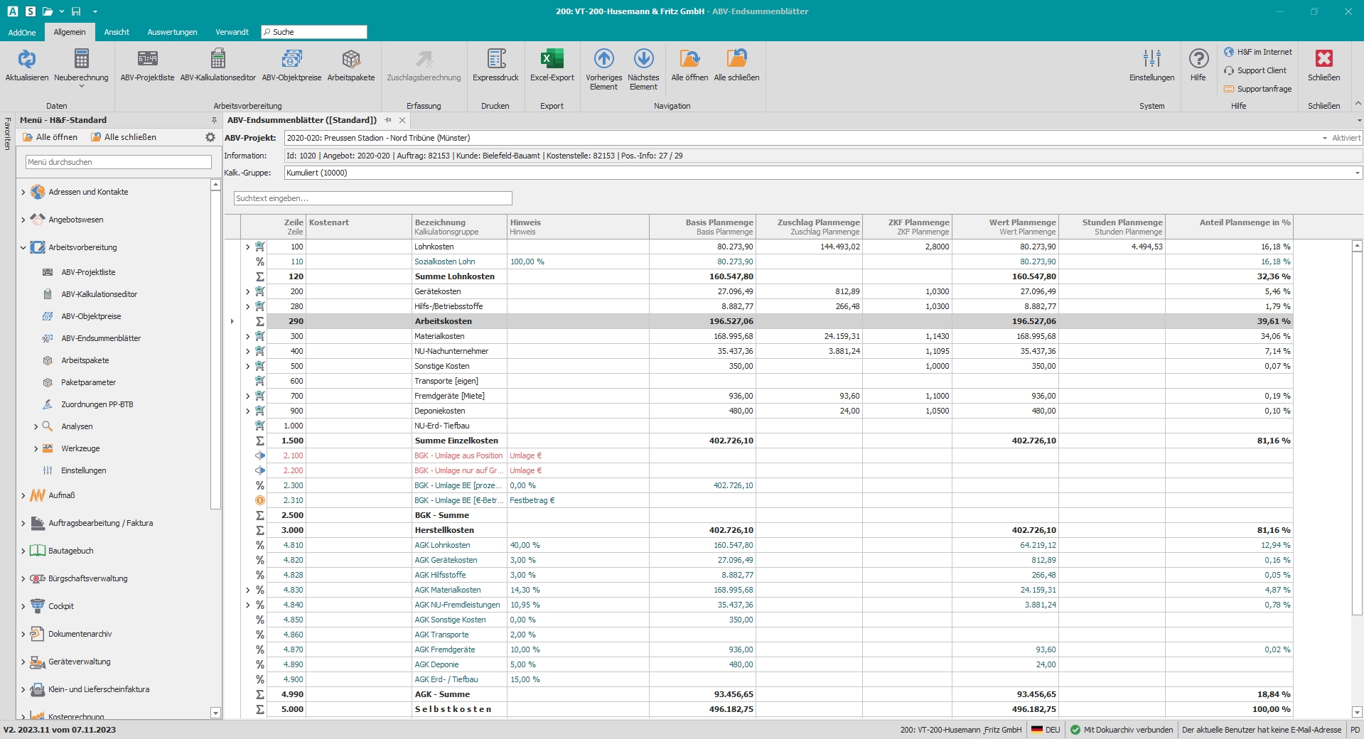 Hauptfenster "ABV-Endsummenblätter