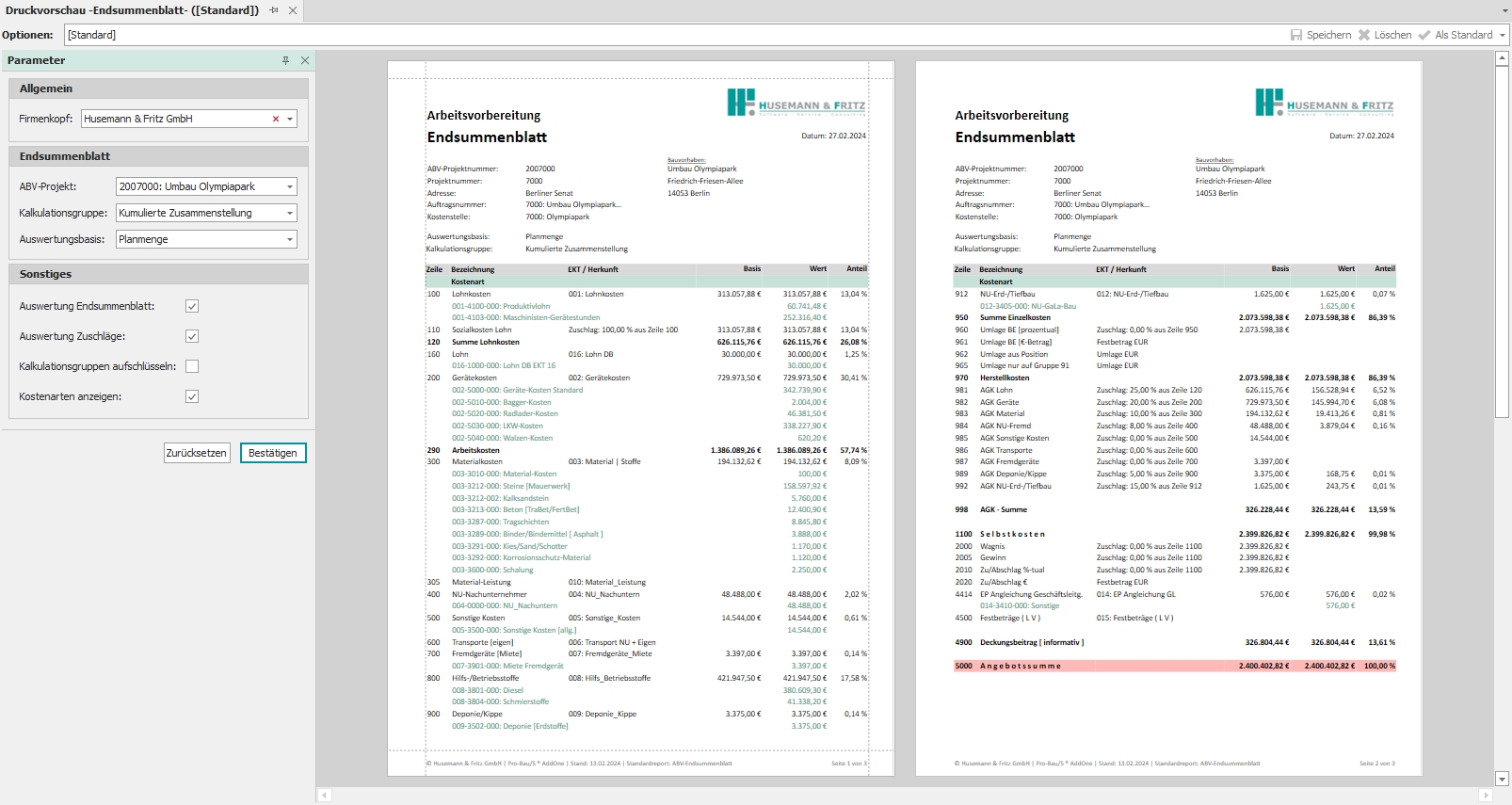 Standardreport "ABV-Endsummen" Standardreport "ABV-Endsummen"