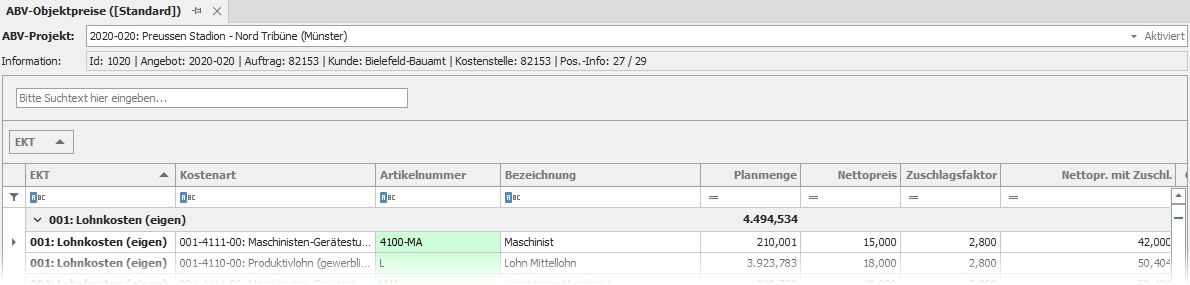 Hauptfenster "ABV-Objektpreise"