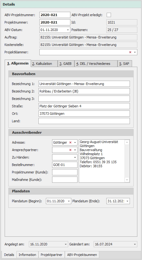 Detail "1. Allgemein"