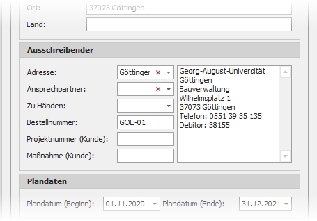 Detail mit Gruppe "Ausschreibender"