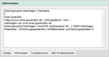 Dockingfenster "Information"