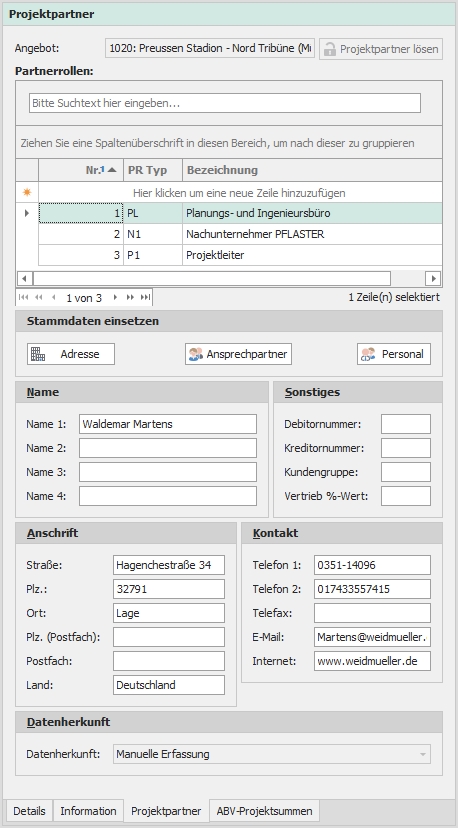 Dockingfenster "Projektpartner"