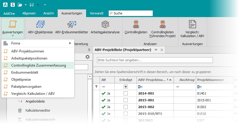 Multifunktionsleiste "Auswertungen"