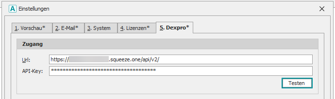 Einstellungen für DEXPRO