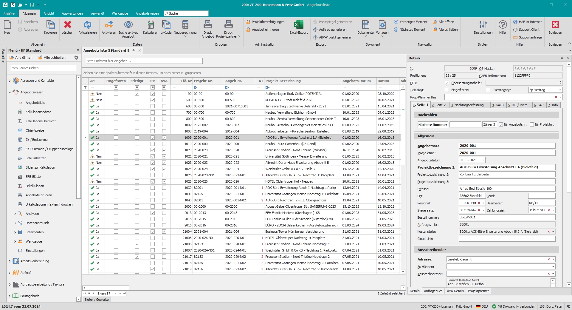 Hauptfenster "Angebotsliste"