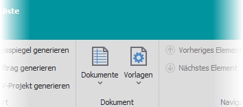 Multifunktionsleiste "Allgemein" mit Gruppe "Dokumente" Multifunktionsleiste "Allgemein" mit Gruppe "Dokumente"