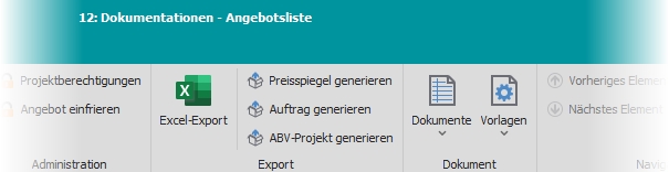 Multifunktionsleiste "Allgemein" mit Gruppe "Export" Multifunktionsleiste "Allgemein" mit Gruppe "Export"