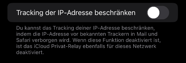 Option "Tracking der IP-Adresse beschränken" bei iPhones