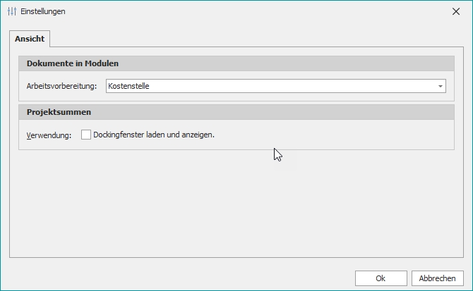 Einstellungen "Arbeitsvorbereitung"