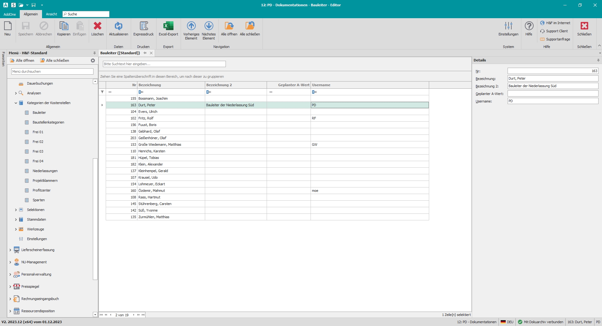 Hauptfenster Bauleiter"