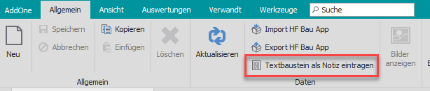 Neue Funktion "Textbaustein als Notiz eintragen" Neue Funktion "Textbaustein als Notiz eintragen"