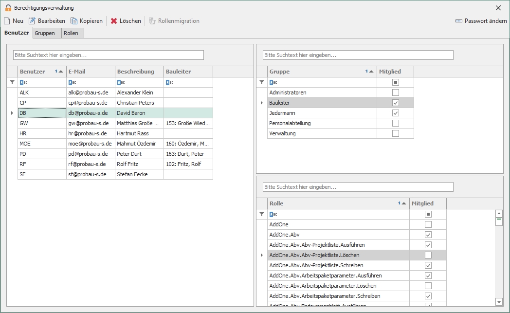 Hauptfenster "Berechtigungsverwaltung"