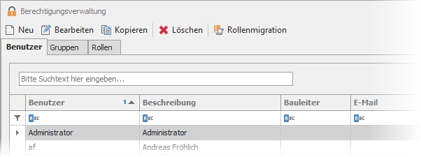 Schalterleiste mit Knopf "Rollenmigration"