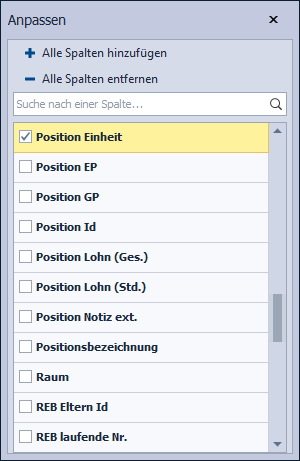 Abbildung 59: Neue Spalte "ME" in der Auswahl "Position Einheit" genannt