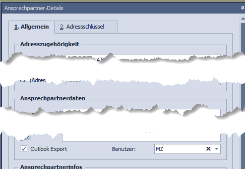 Abbildung 47: Neue Benutzerauswahl für Outlook-Export in Ansprechpartner-Details Abbildung 47: Neue Benutzerauswahl für Outlook-Export in Ansprechpartner-Details