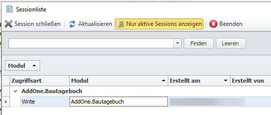 Abbildung 5: Übersicht genutzter Lizenzen in der Sessionliste Abbildung 5: Übersicht genutzter Lizenzen in der Sessionliste