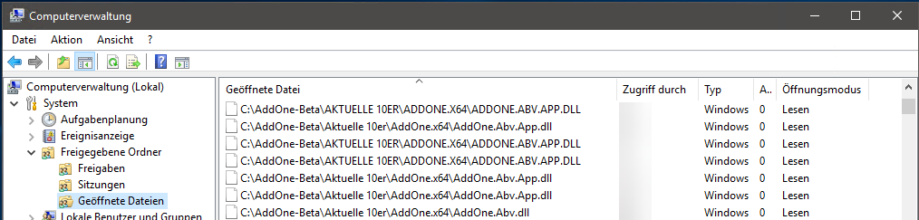 Abbildung 9: Auflistung der Dateizugriffe in der Comupterverwaltung Abbildung 9: Auflistung der Dateizugriffe in der Comupterverwaltung