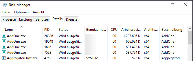 Abbildung 11: AddOne-Prozesse im Task-Manager Abbildung 11: AddOne-Prozesse im Task-Manager