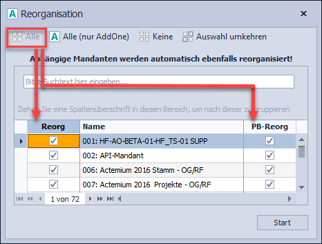 Abbildung 20: Haken auf beiden Seiten werden gesetzt, „Reorg“ und „PB-Reorg“ Abbildung 20: Haken auf beiden Seiten werden gesetzt, „Reorg“ und „PB-Reorg“