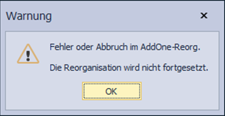 Abbildung 25: Fehler während der Reorganisation Abbildung 25: Fehler während der Reorganisation