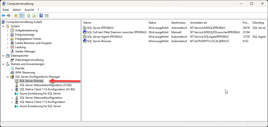 Abbildung 29: SQL Server-Dienste in der Computerverwaltung Abbildung 29: SQL Server-Dienste in der Computerverwaltung